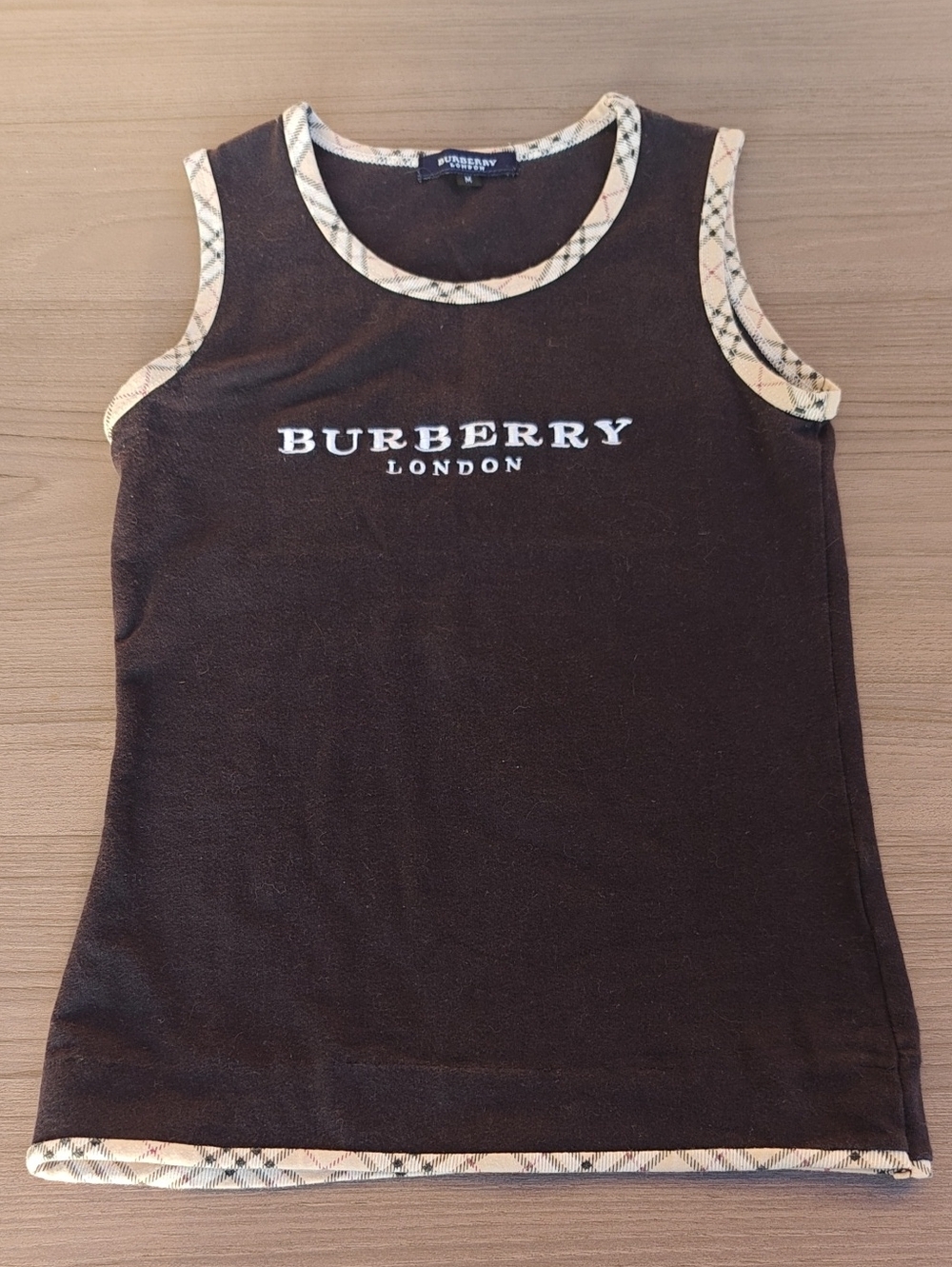 Burberry Brown Tank Top with Signature Check Trim